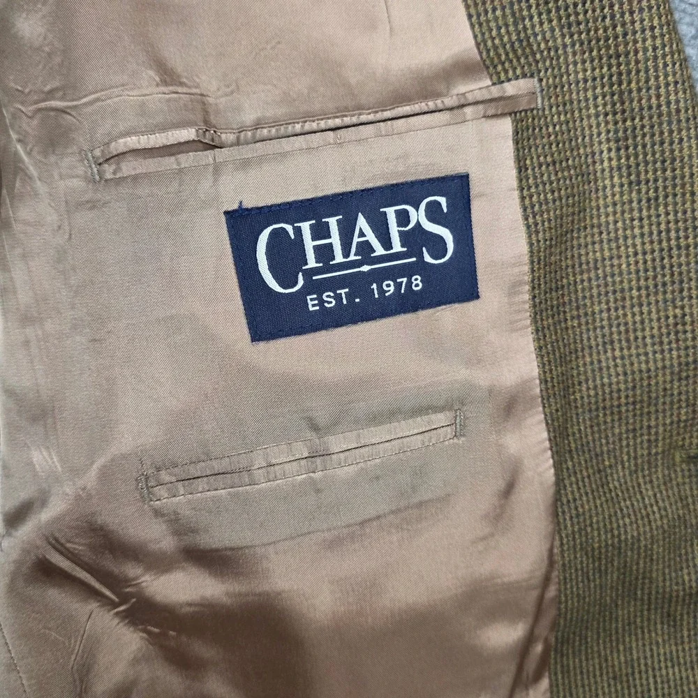 Chaps Blazer Mens 46L Lambswool Tan Birdseye Tweed Sport‎ Coat Classic Academic